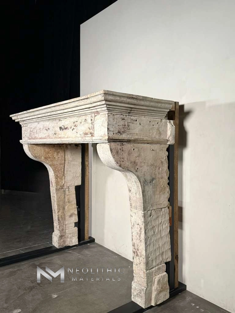 French Antique 18th Century Limestone Fireplace - Image 2